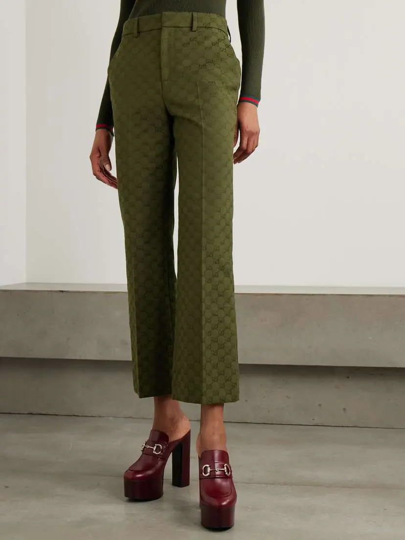 Gucci Cropped Cotton-blend Canvas-jacquard Flared Pants | Thumbnail 3 Gucci Cropped Cotton-blend Canvas-jacquard Flared Pants | Thumbnail 3