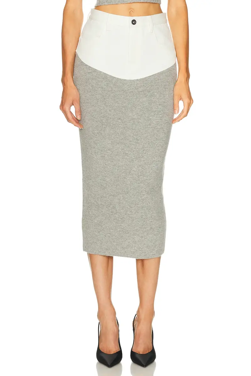 Self-Portrait Knit Denim Insert Midi Skirt | Thumbnail 2