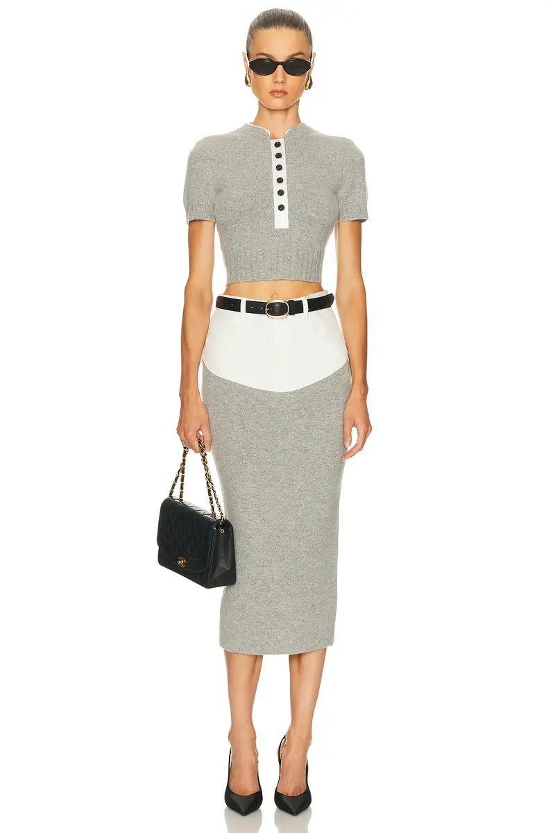 Self-Portrait Knit Denim Insert Midi Skirt | Thumbnail 6