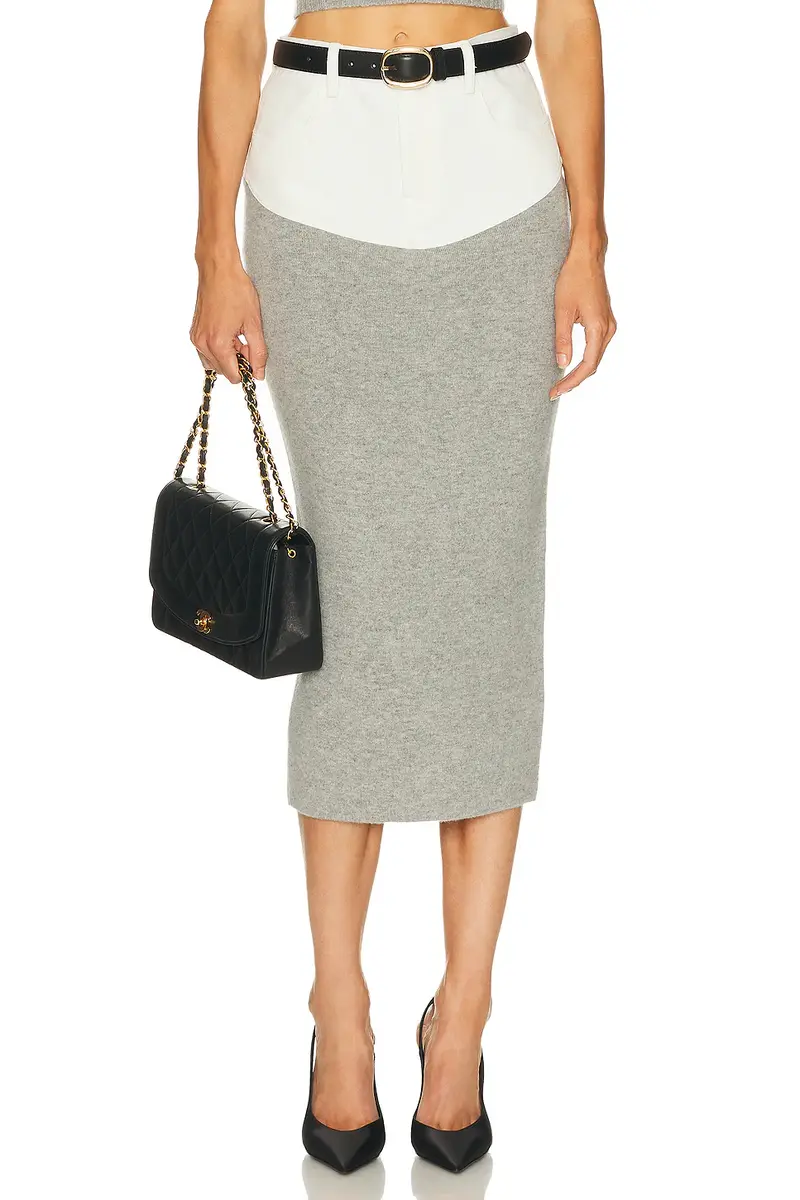Self-Portrait Knit Denim Insert Midi Skirt