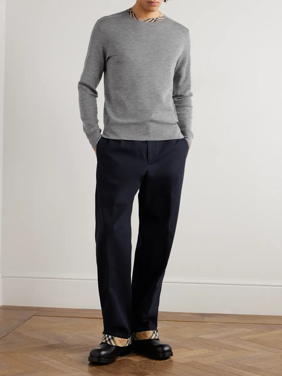 Burberry Slim-Fit Contrast-Tipped Wool Sweater - Men | Thumbnail 2 Burberry Slim-Fit Contrast-Tipped Wool Sweater - Men | Thumbnail 2
