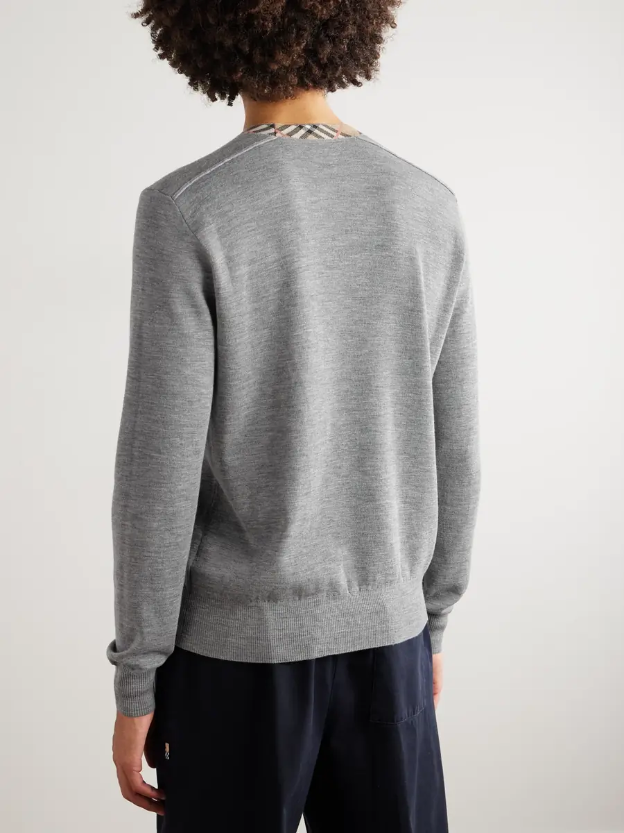 Burberry Slim-Fit Contrast-Tipped Wool Sweater - Men | Thumbnail 3 Burberry Slim-Fit Contrast-Tipped Wool Sweater - Men | Thumbnail 3