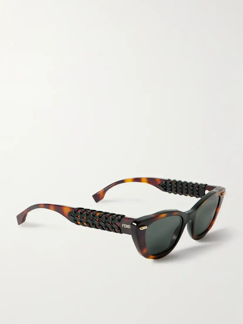 FENDI EYEWEAR Interlace Cat-eye Leather-trimmed Tortoiseshell Acetate Sunglasses | Thumbnail 3 FENDI EYEWEAR Interlace Cat-eye Leather-trimmed Tortoiseshell Acetate Sunglasses | Thumbnail 3