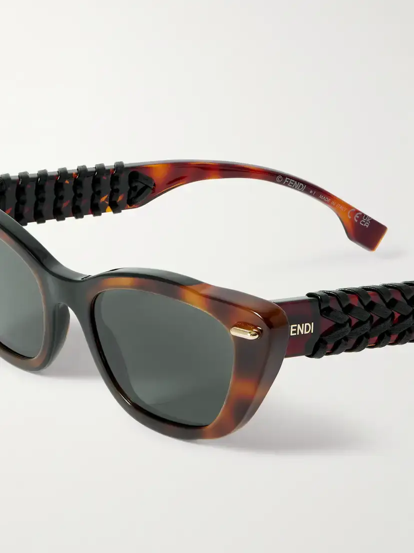 FENDI EYEWEAR Interlace Cat-eye Leather-trimmed Tortoiseshell Acetate Sunglasses | Thumbnail 4 FENDI EYEWEAR Interlace Cat-eye Leather-trimmed Tortoiseshell Acetate Sunglasses | Thumbnail 4