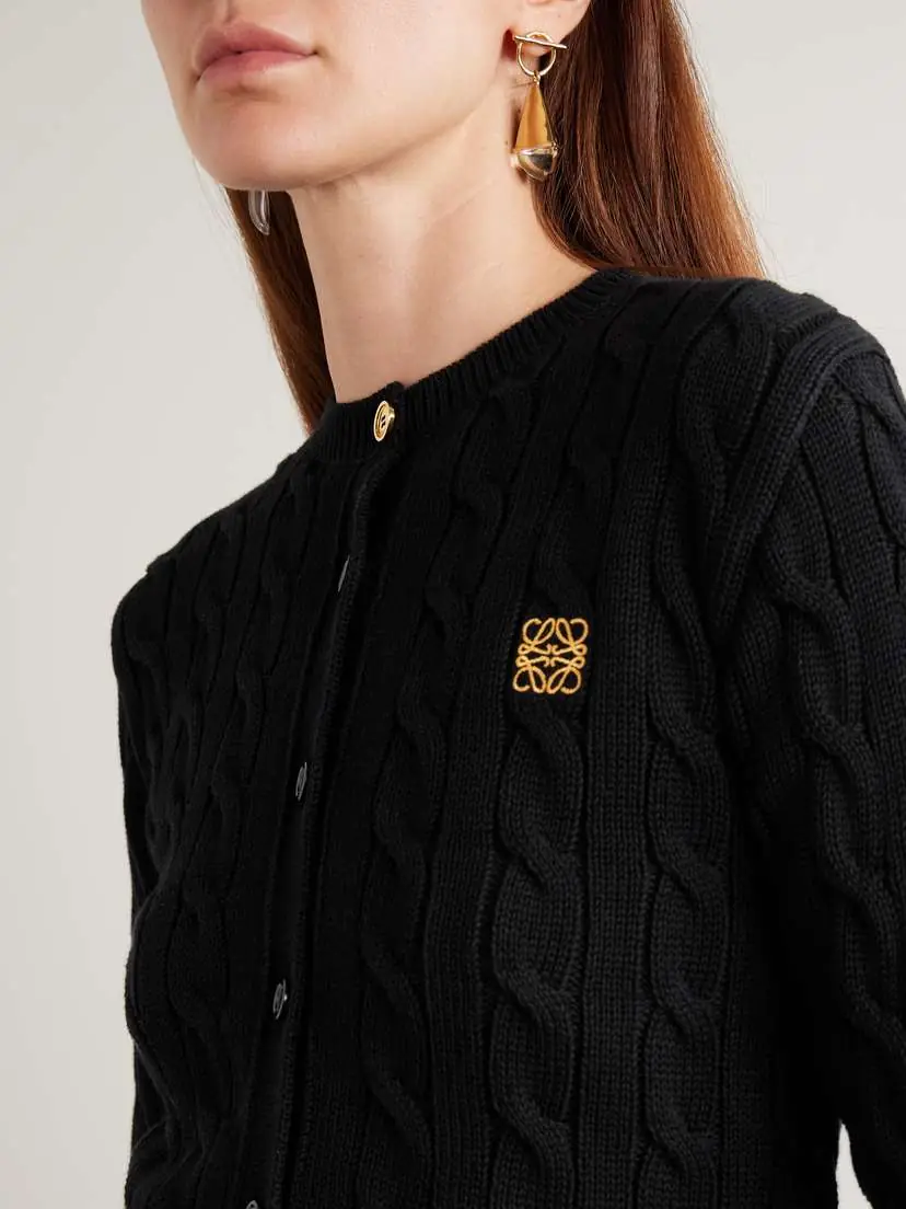 Loewe Embroidered Cable-knit Cotton Cardigan | Thumbnail 5 Loewe Embroidered Cable-knit Cotton Cardigan | Thumbnail 5