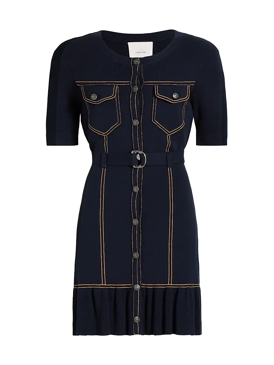 Cinq à Sept Women's Elisha Belted Cardigan Minidress - Navy | Image 1 Cinq à Sept Women's Elisha Belted Cardigan Minidress - Navy | Image 1