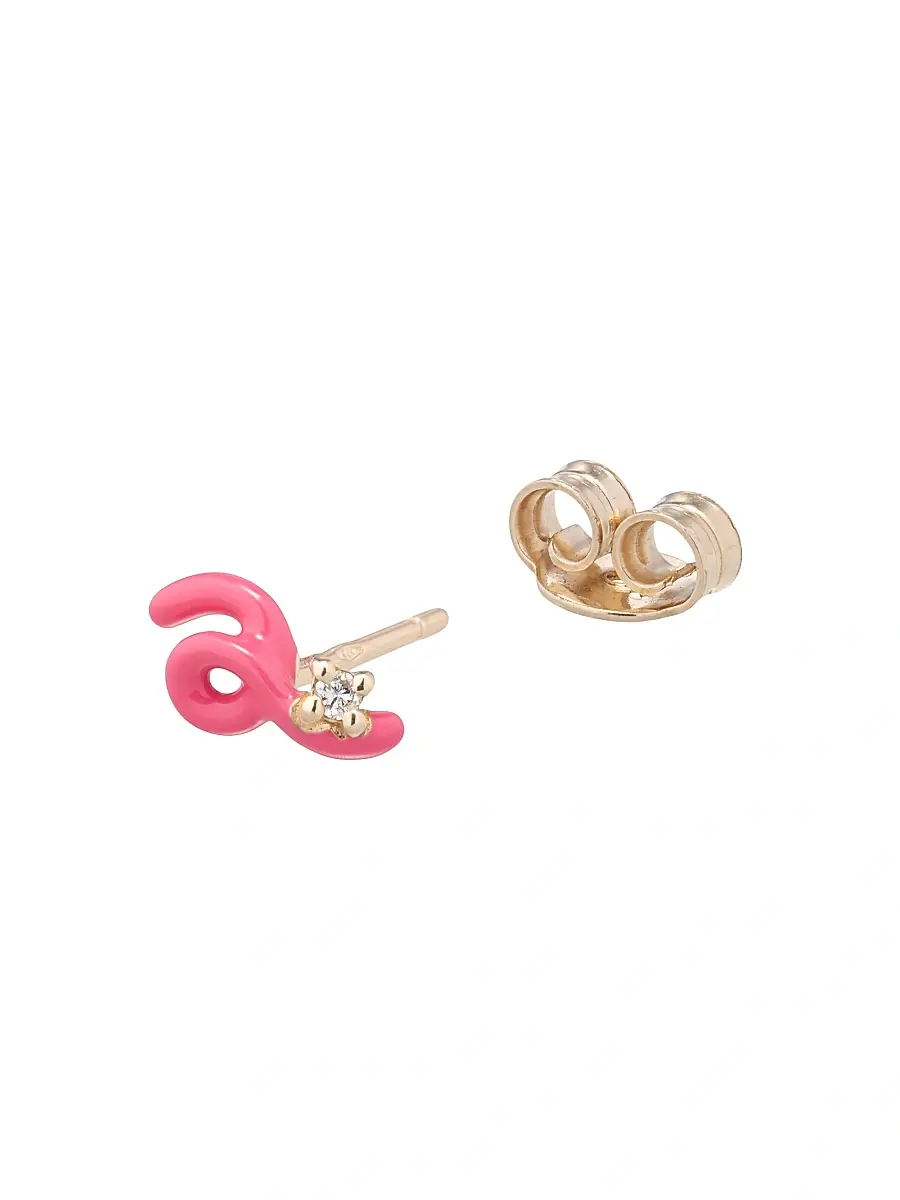 Bea Bongiasca Women's Loop Goldtone, Enamel & 0.015 TCW Diamond Single Mini Stud Earring | Thumbnail 2 Bea Bongiasca Women's Loop Goldtone, Enamel & 0.015 TCW Diamond Single Mini Stud Earring | Thumbnail 2