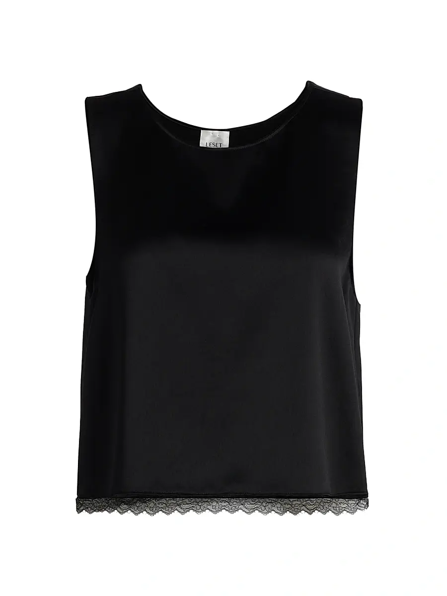 Leset Women's Barb Lace Trim Crop Tank - Black | Image 1 Leset Women's Barb Lace Trim Crop Tank - Black | Image 1