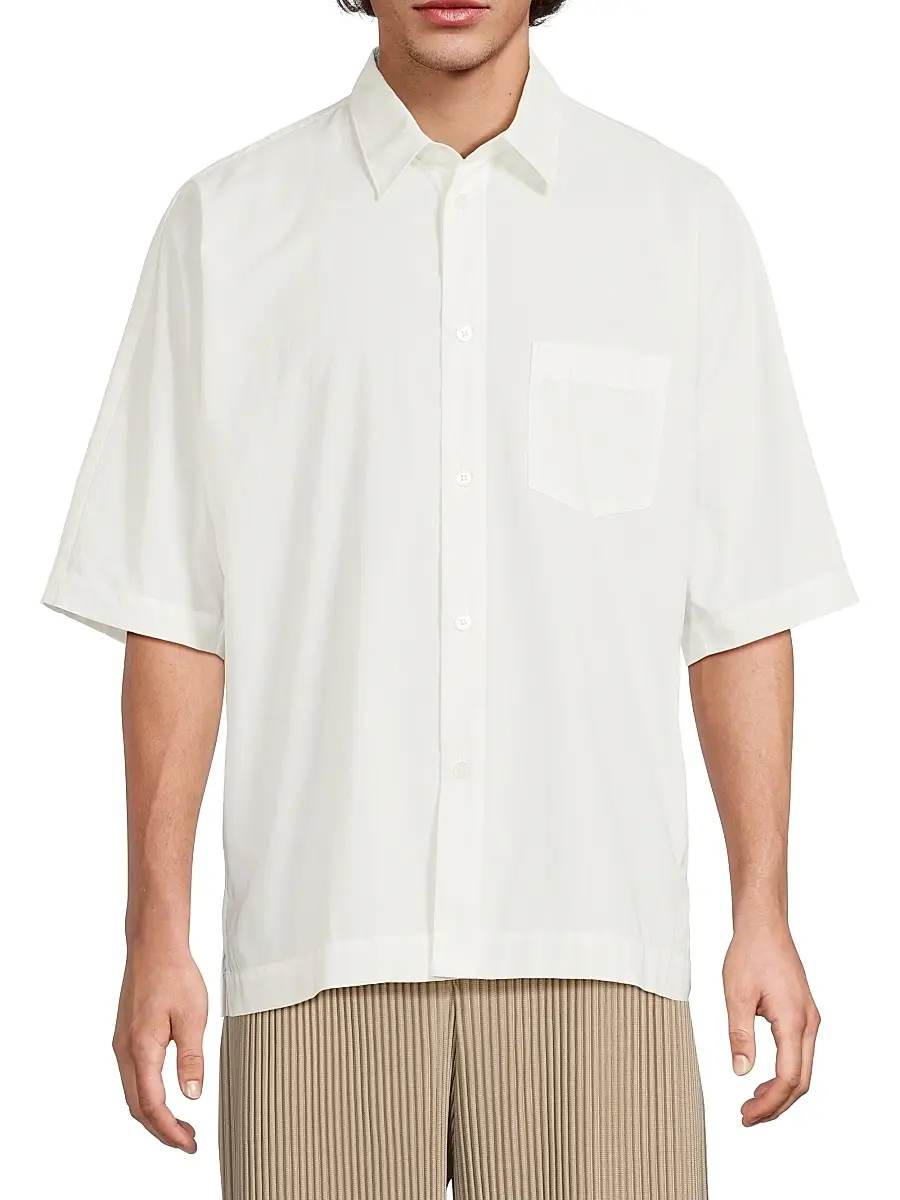 Homme Plissé Issey Miyake Men's July Streamline Short-Sleeve Cotton Shirt - White | Thumbnail 3 Homme Plissé Issey Miyake Men's July Streamline Short-Sleeve Cotton Shirt - White | Thumbnail 3