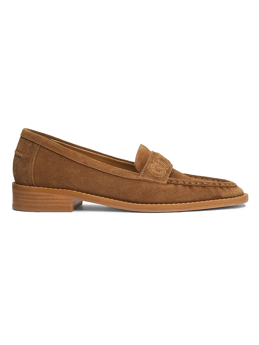 Cinq à Sept Women's Gretta Logo Suede Loafers - Golden Sienna | Image 1 Cinq à Sept Women's Gretta Logo Suede Loafers - Golden Sienna | Image 1