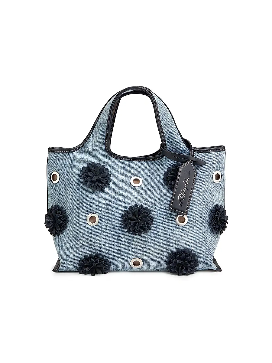 3.1 Phillip Lim Women's Mini Floral-Appliqué Denim Shopper Tote Bag - Washed Indigo | Image 1 3.1 Phillip Lim Women's Mini Floral-Appliqué Denim Shopper Tote Bag - Washed Indigo | Image 1