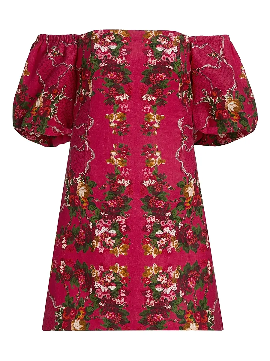 Cara Cara Women's Tully Floral Linen Off-the-Shoulder Minidress - Gemma Scarf Pink | Image 1 Cara Cara Women's Tully Floral Linen Off-the-Shoulder Minidress - Gemma Scarf Pink | Image 1