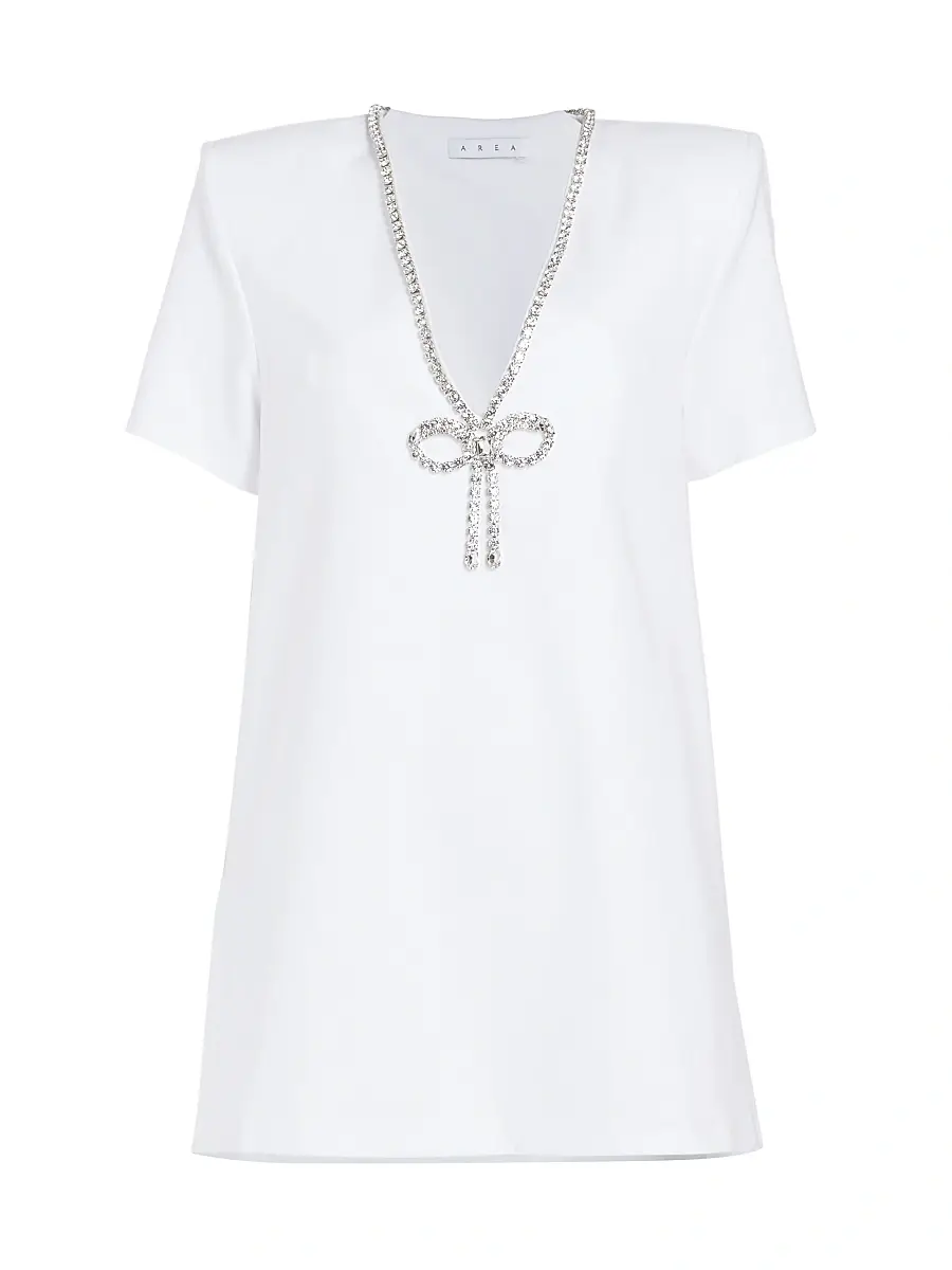 AREA Women's Core Crystal Bow V-Neck T-Shirt Dress - White | Image 1 AREA Women's Core Crystal Bow V-Neck T-Shirt Dress - White | Image 1
