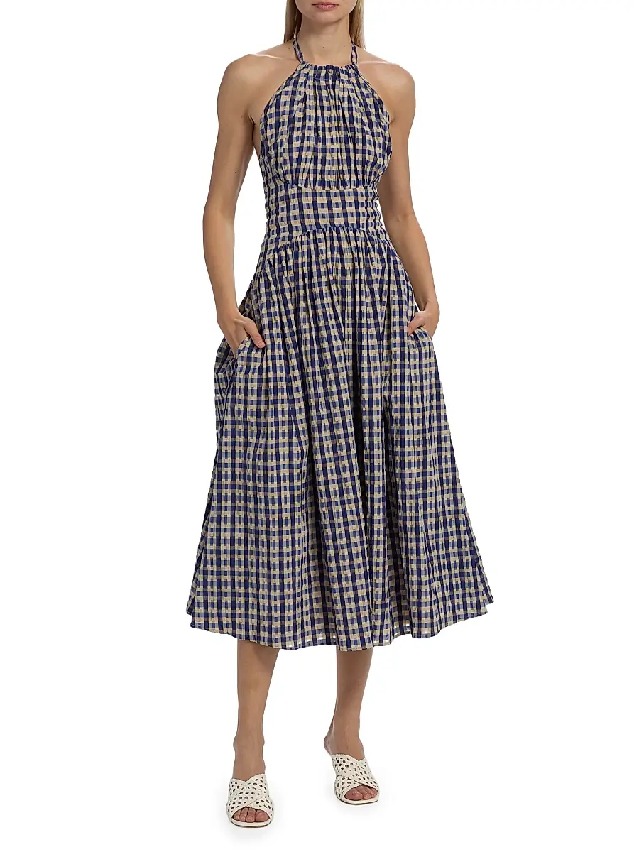 Rosie Assoulin Women's In The Name Of Love Checked Halter Midi-Dress | Thumbnail 3 Rosie Assoulin Women's In The Name Of Love Checked Halter Midi-Dress | Thumbnail 3