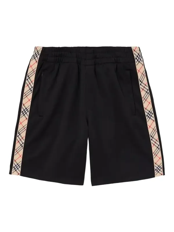 Straight-Leg Checked Jacquard-Knit Trimmed Tech-Jersey Shorts - Men Straight-Leg Checked Jacquard-Knit Trimmed Tech-Jersey Shorts - Men
