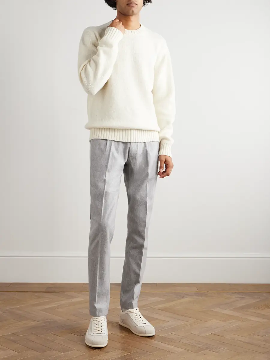 ELEVENTY Slim-Fit Straight-Leg Pleated Stretch Wool and Cashmere-Blend Drawstring Trousers - Men | Thumbnail 2