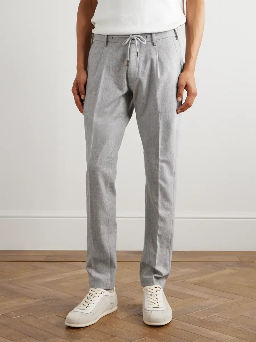 ELEVENTY Slim-Fit Straight-Leg Pleated Stretch Wool and Cashmere-Blend Drawstring Trousers - Men | Thumbnail 3