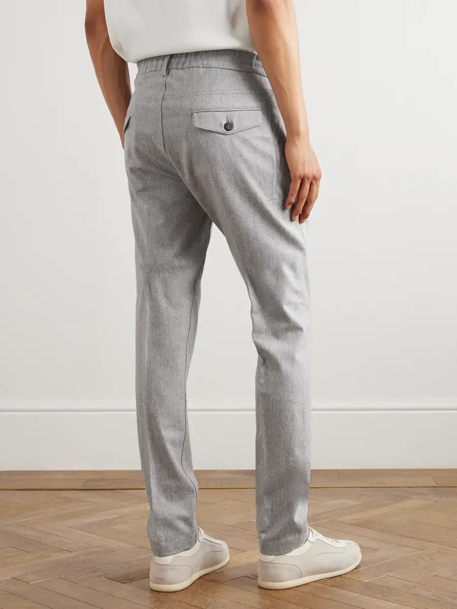 ELEVENTY Slim-Fit Straight-Leg Pleated Stretch Wool and Cashmere-Blend Drawstring Trousers - Men | Thumbnail 4