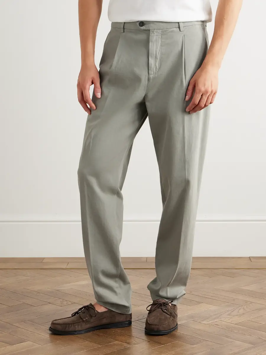ELEVENTY Tapered Pleated Stretch Cotton and Lyocell-Blend Twill Trousers - Men | Thumbnail 3 ELEVENTY Tapered Pleated Stretch Cotton and Lyocell-Blend Twill Trousers - Men | Thumbnail 3