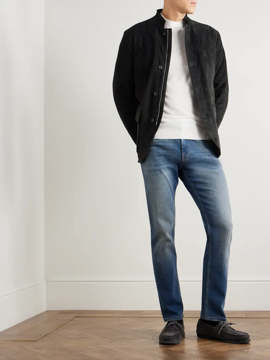 ELEVENTY Slim-Fit Nehru-Collar Padded Suede Down Jacket - Men | Thumbnail 2