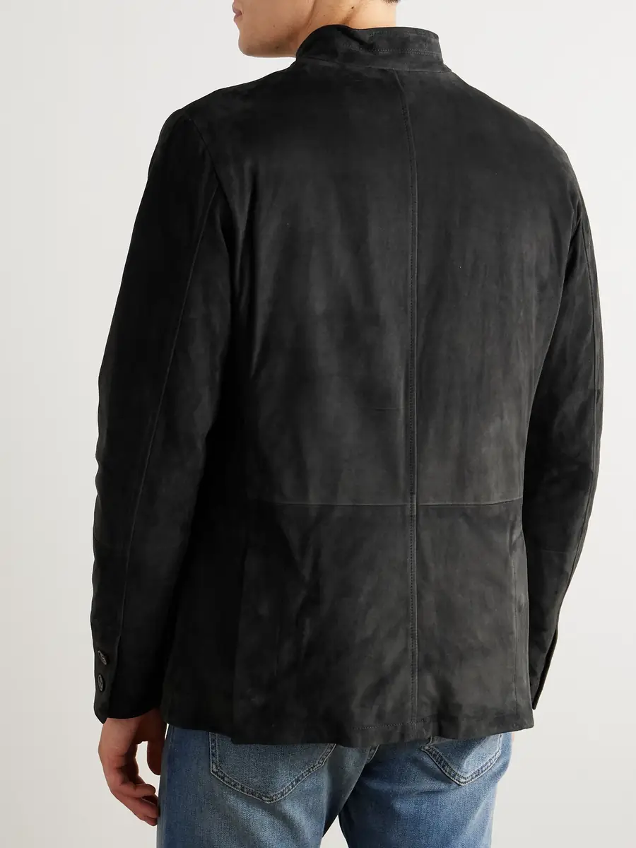 ELEVENTY Slim-Fit Nehru-Collar Padded Suede Down Jacket - Men | Thumbnail 4