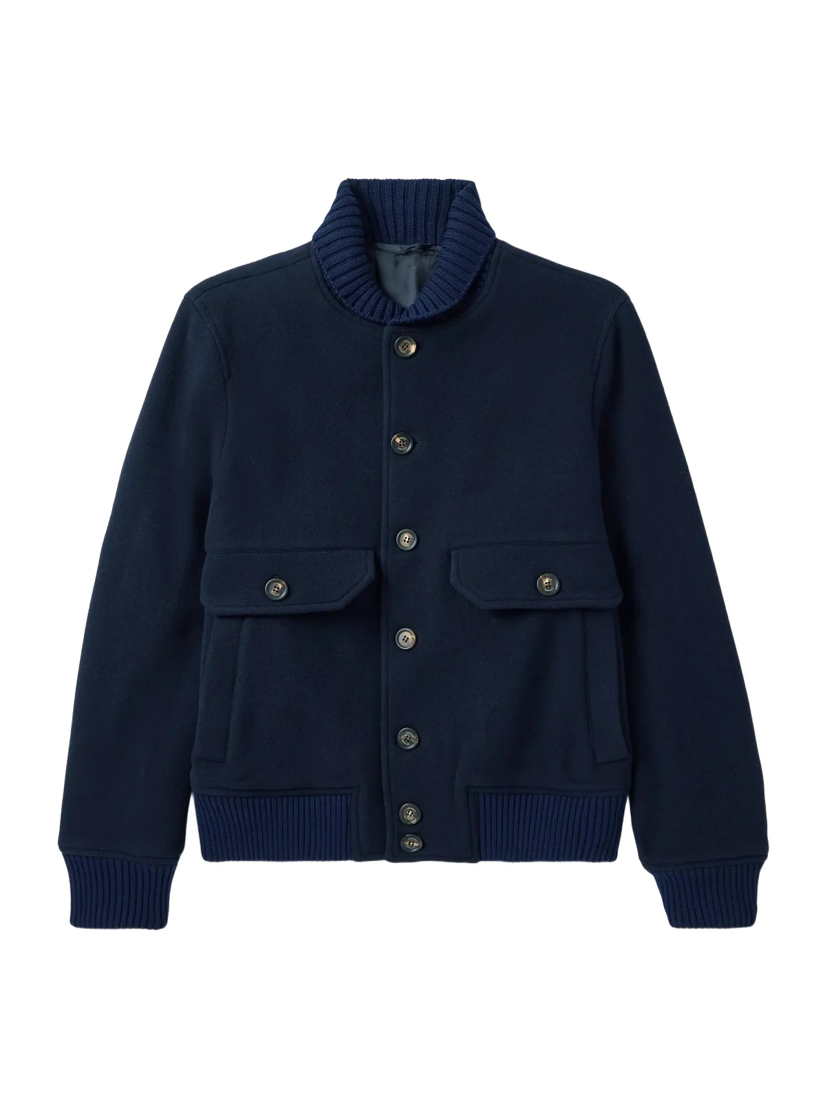 ELEVENTY Slim-Fit Ribbed-Knit Trimmed Wool-Blend Bomber Jacket - Men