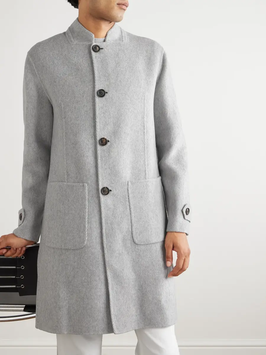 ELEVENTY Herringbone Wool and Cashmere-Blend Overcoat - Men | Thumbnail 3 ELEVENTY Herringbone Wool and Cashmere-Blend Overcoat - Men | Thumbnail 3