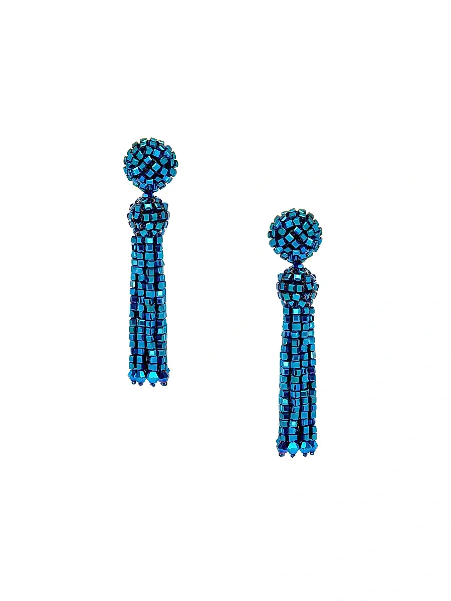 Oscar de la Renta Women's 24K-Gold-Plated Brass & Glass Fringe Tassel Earrings - Royal Blue | Image 1 Oscar de la Renta Women's 24K-Gold-Plated Brass & Glass Fringe Tassel Earrings - Royal Blue | Image 1