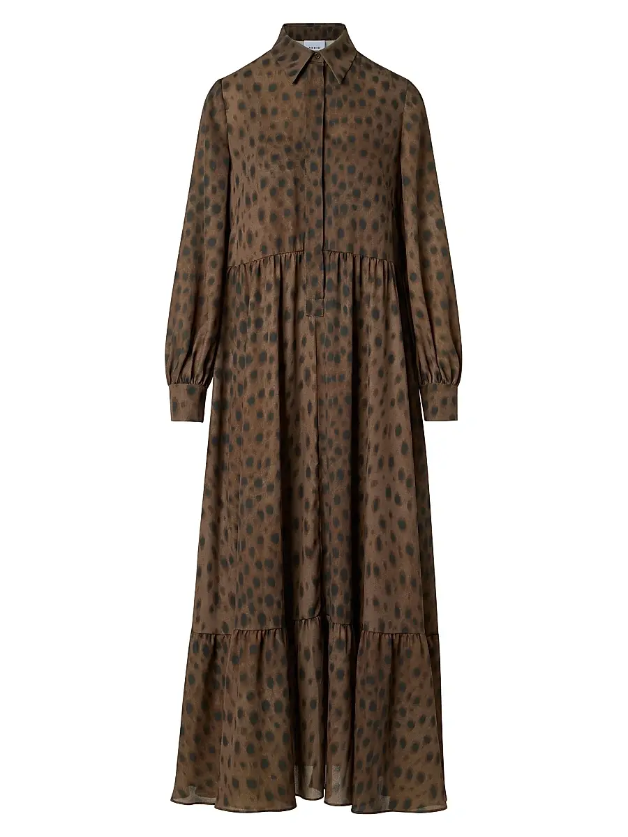 Akris punto Women's Leopard Georgette Maxi Shirtdress