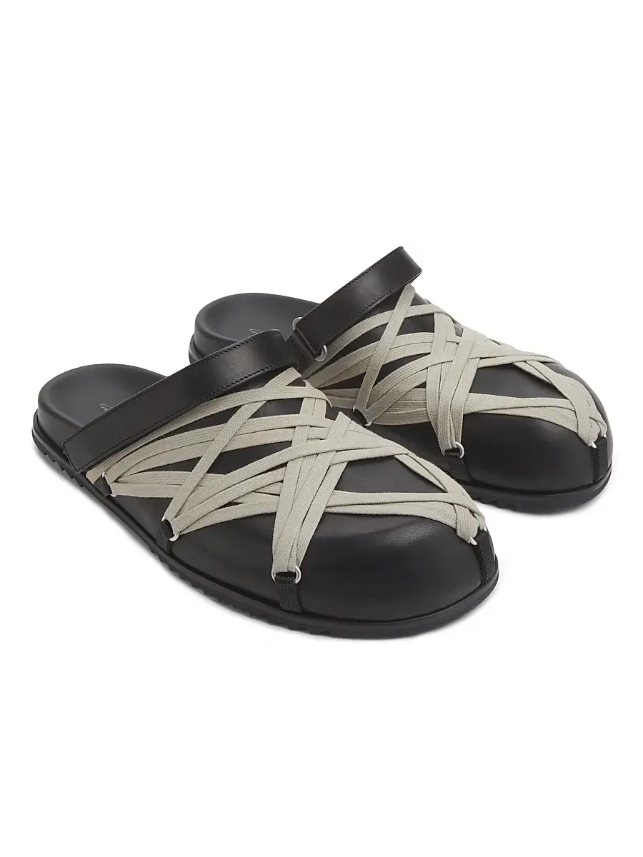 Rick Owens Men's Megalace Granola Leather Mules | Thumbnail 3