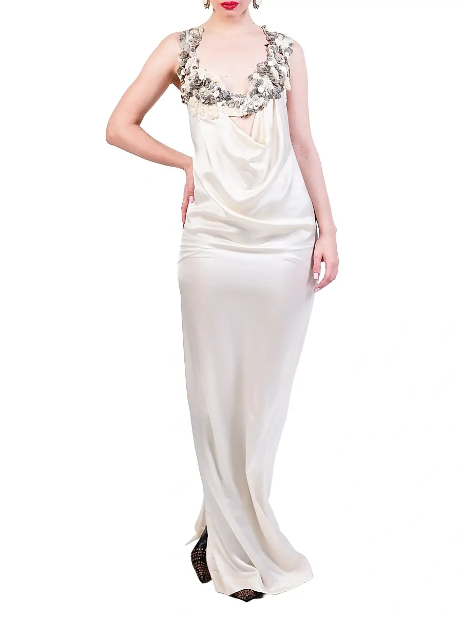 AKOK Anamika Khanna Women's Embellished Embroidered Silk Maxi Dress | Thumbnail 2