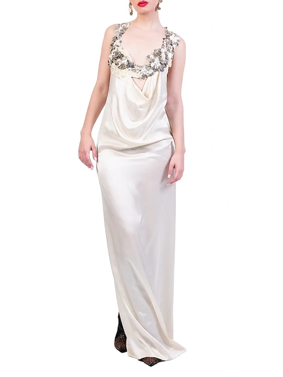 AKOK Anamika Khanna Women's Embellished Embroidered Silk Maxi Dress | Thumbnail 3