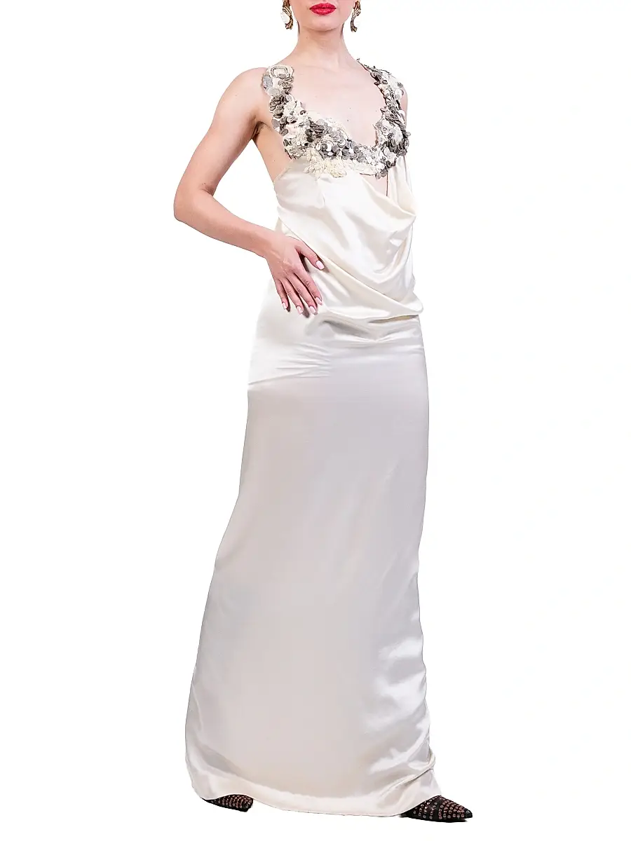 AKOK Anamika Khanna Women's Embellished Embroidered Silk Maxi Dress | Thumbnail 4