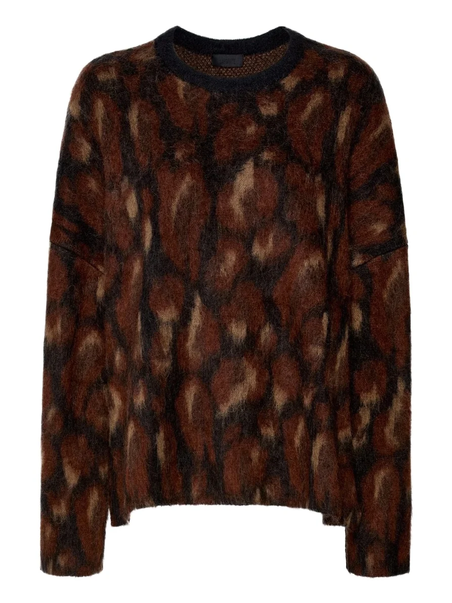 Lapointe Leopard Jacquard Crew Neck Sweater