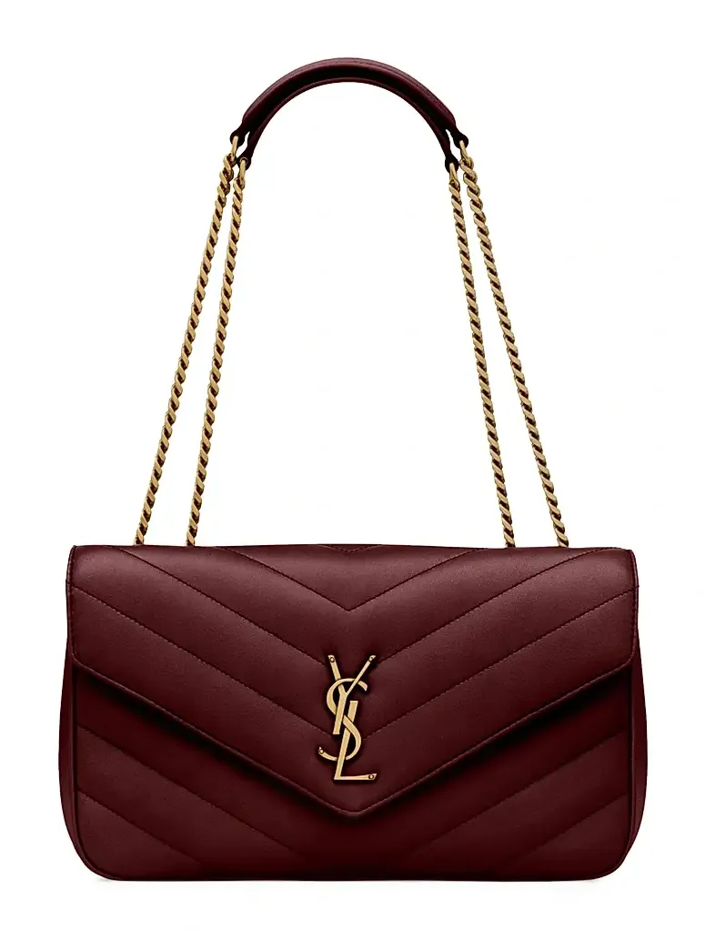 Saint Laurent Women's Loulou Medium Shoulder Bag in Lambskin Leather - Rouge Cabernet