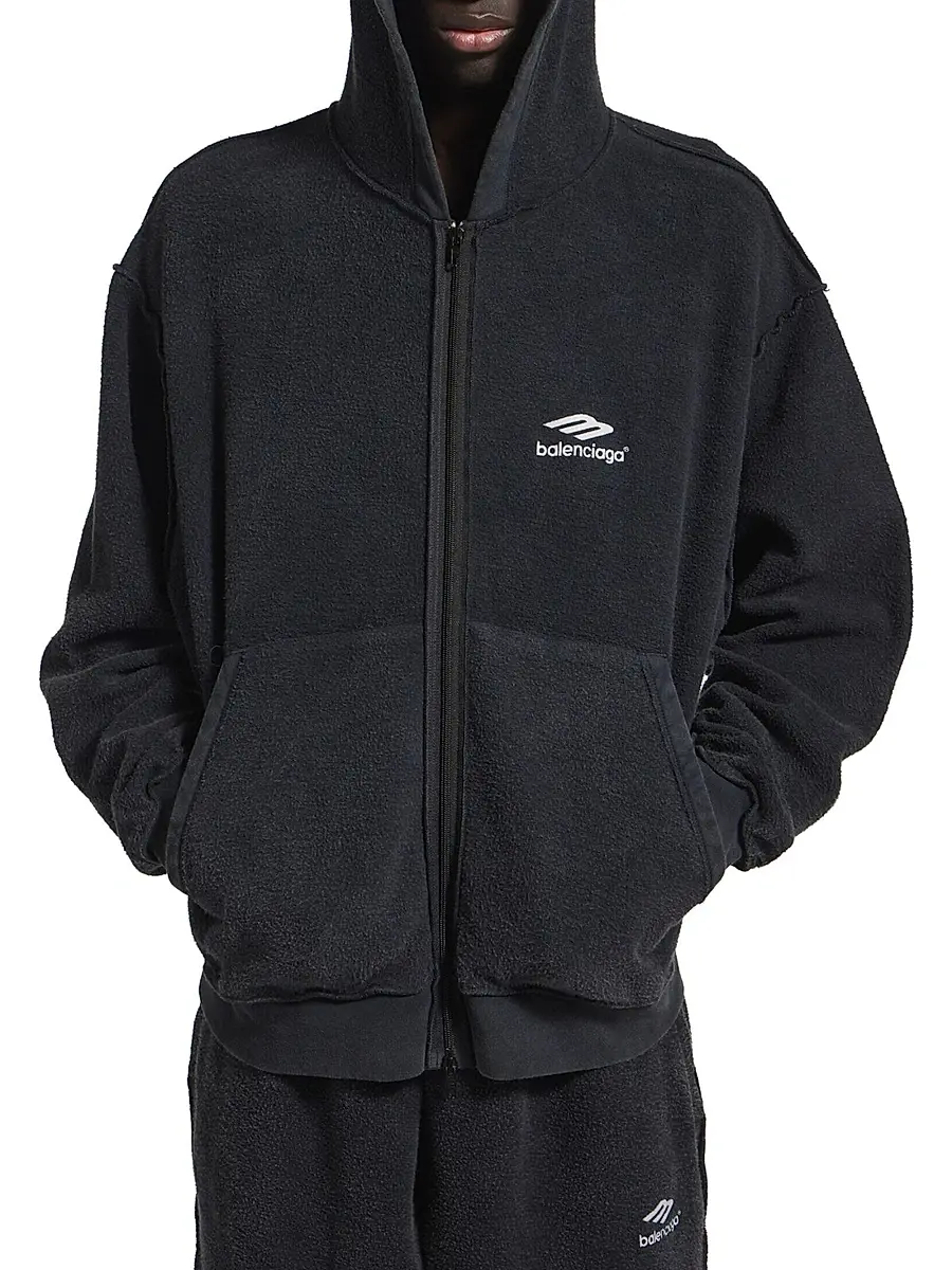 Balenciaga Men's 3B Sports Icon Inside-Out Zip-Up Hoodie | Thumbnail 3 Balenciaga Men's 3B Sports Icon Inside-Out Zip-Up Hoodie | Thumbnail 3