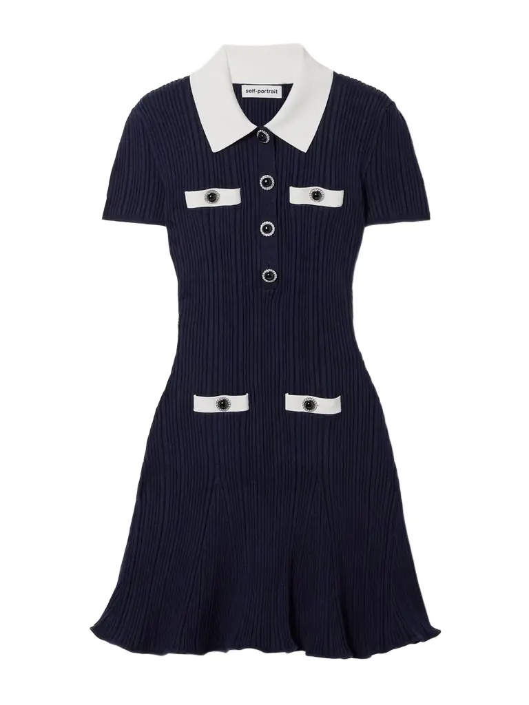 Self-Portrait Button-embellished Ribbed-knit Mini Dress | Image 1 Self-Portrait Button-embellished Ribbed-knit Mini Dress | Image 1