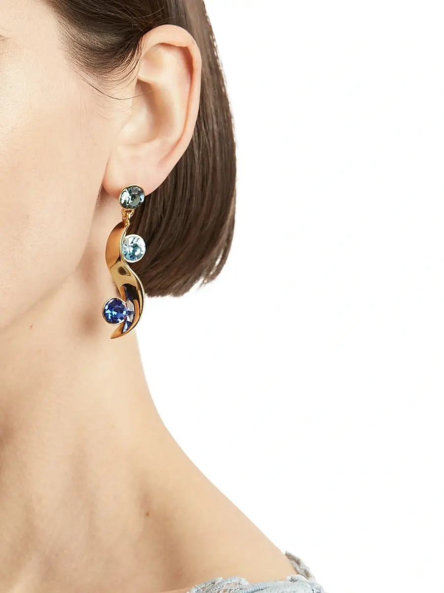 Oscar de la Renta Women's 24K-Gold-Plated & Glass Crystal Wave Drop Earrings - Blue Multi | Thumbnail 2