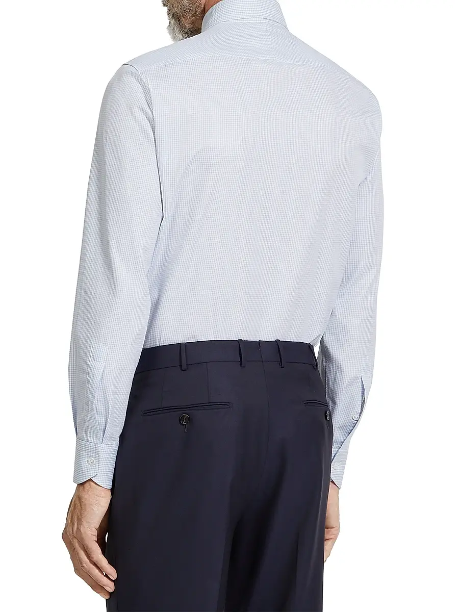 ZEGNA Men's Checked Centoventimila Cotton Shirt - Light Blue White | Thumbnail 3 ZEGNA Men's Checked Centoventimila Cotton Shirt - Light Blue White | Thumbnail 3