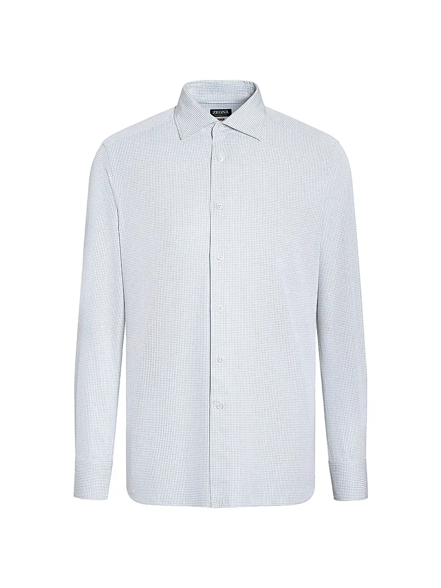 ZEGNA Men's Checked Centoventimila Cotton Shirt - Light Blue White | Image 1 ZEGNA Men's Checked Centoventimila Cotton Shirt - Light Blue White | Image 1