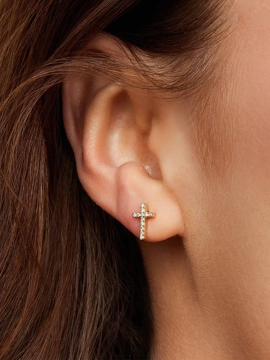 Oradina Women's 14K Yellow Gold Faith Diamond Cross Studs - Gold Diamonds | Thumbnail 3 Oradina Women's 14K Yellow Gold Faith Diamond Cross Studs - Gold Diamonds | Thumbnail 3