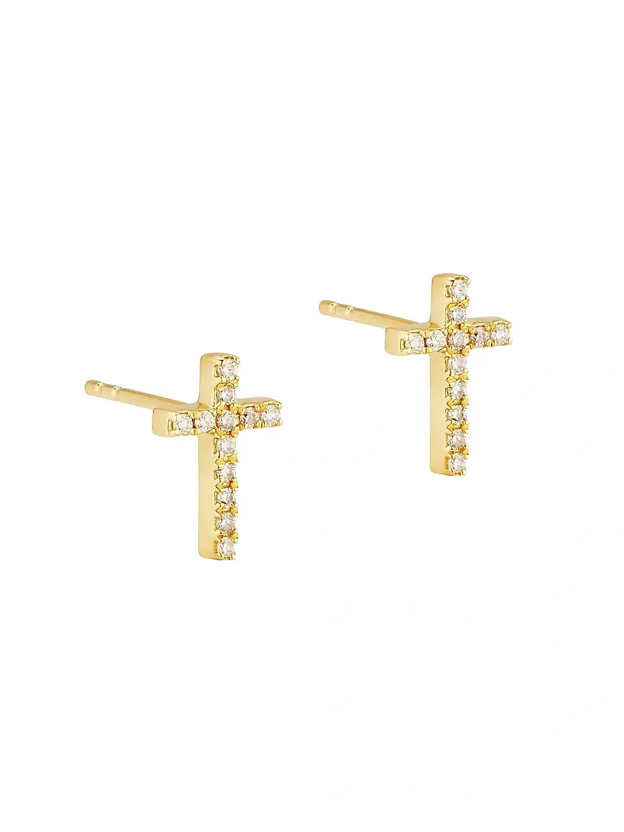 Oradina Women's 14K Yellow Gold Faith Diamond Cross Studs - Gold Diamonds | Thumbnail 5 Oradina Women's 14K Yellow Gold Faith Diamond Cross Studs - Gold Diamonds | Thumbnail 5