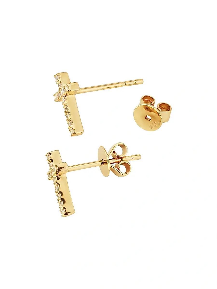 Oradina Women's 14K Yellow Gold Faith Diamond Cross Studs - Gold Diamonds | Thumbnail 6 Oradina Women's 14K Yellow Gold Faith Diamond Cross Studs - Gold Diamonds | Thumbnail 6