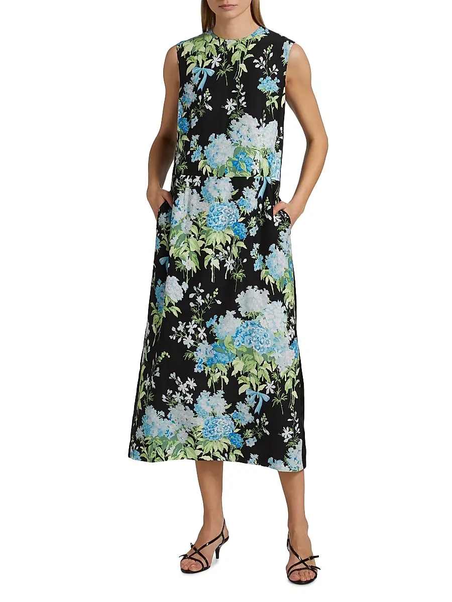 MOSCHINO Women's Floral Silk Midi-Dress | Thumbnail 2 MOSCHINO Women's Floral Silk Midi-Dress | Thumbnail 2