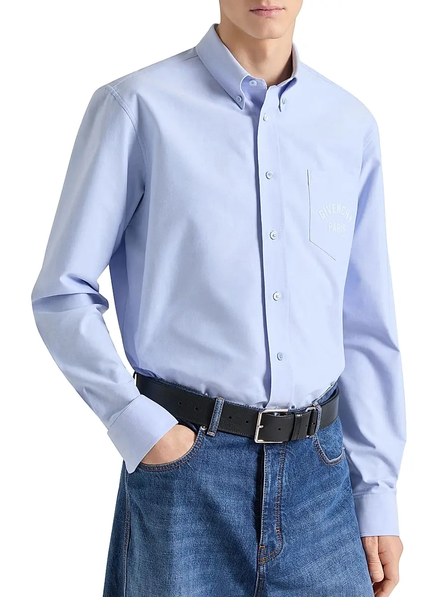 Givenchy Men's Shirt in Cotton with Paris Embroidery - Baby Blue | Thumbnail 2