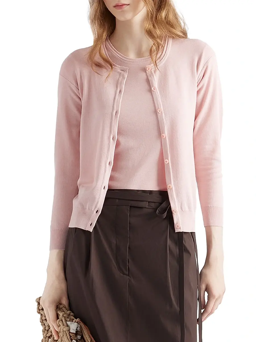 Prada Women's Silk and Cotton Crew-Neck Sweater - Pink | Thumbnail 2 Prada Women's Silk and Cotton Crew-Neck Sweater - Pink | Thumbnail 2