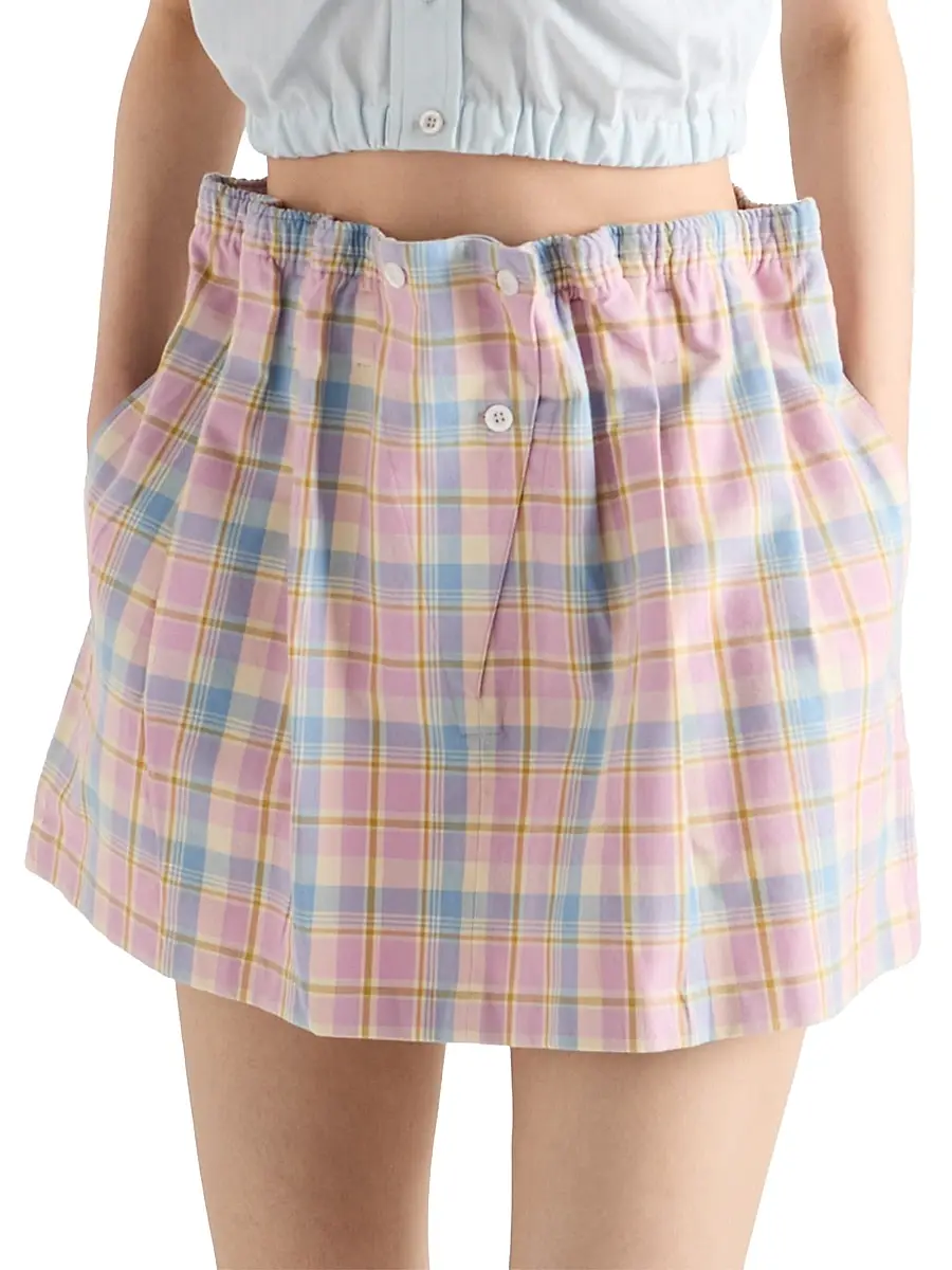 Prada Women's Checked Cotton Miniskirt - Pink | Thumbnail 2