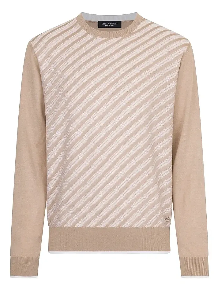 Men's Cotton and Silk Jacquard Knit Sweater Men's Cotton and Silk Jacquard Knit Sweater