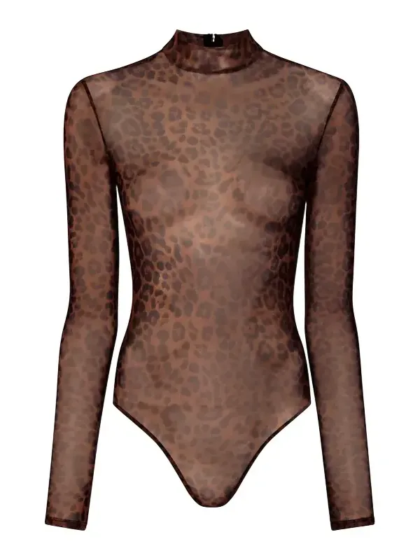Printed Mesh Mock Neck Bodysuit