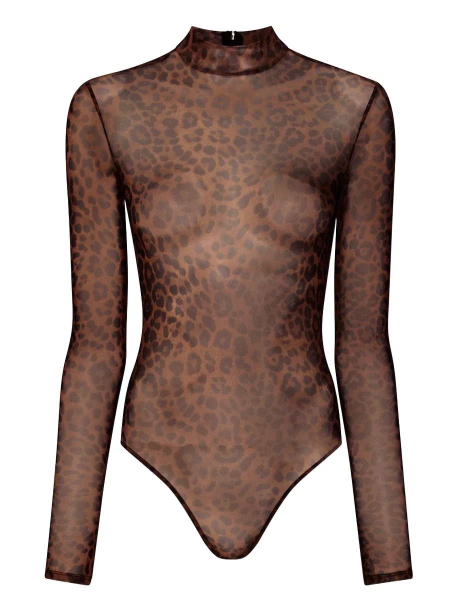 Printed Mesh Mock Neck Bodysuit Printed Mesh Mock Neck Bodysuit